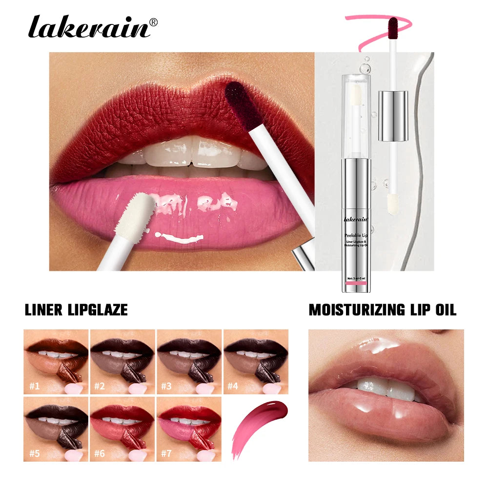 2 IN 1 Doublw-Ended Peel Off Lip Liner & Lip Oil Waterproof Matte Nourishing Smudge Proof Lipstick Long Lasting Cosmetics Makeup Oasis Select
