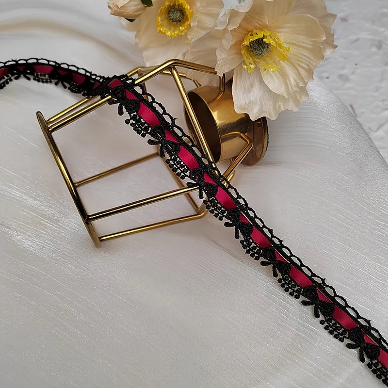 1 Yard X 1.8cm Pink & White Floral Bow Ribbon Lace Trim - Ideal for DIY Crafts,Sewing Edges & Decorative Accessories Oasis Select
