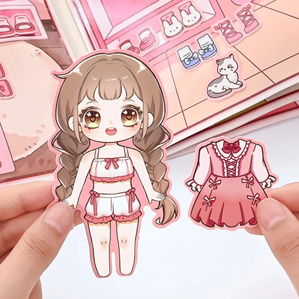 Creative Diy Animated Quiet Book Girl Dress Up Children's Educational Handmade Paper Book Doll Full Set Food Daily Life Oasis Select