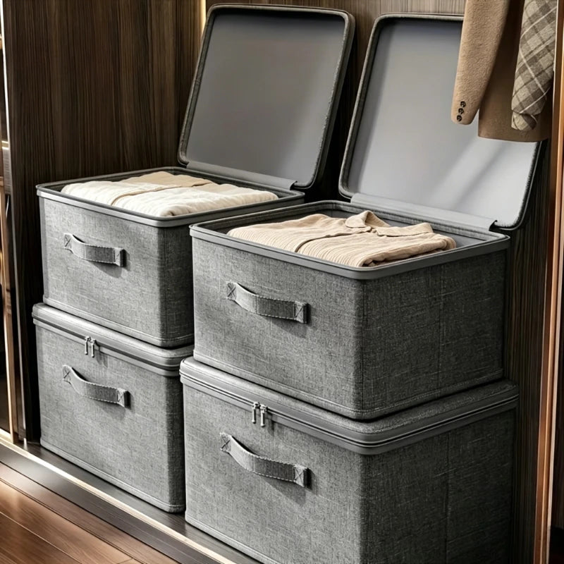 Stackable Foldable Fabric Storage Boxes with Lids and Handles Rigid and Foldable Storage Boxes Clothing Lockers Under-Bed Storag Oasis Select