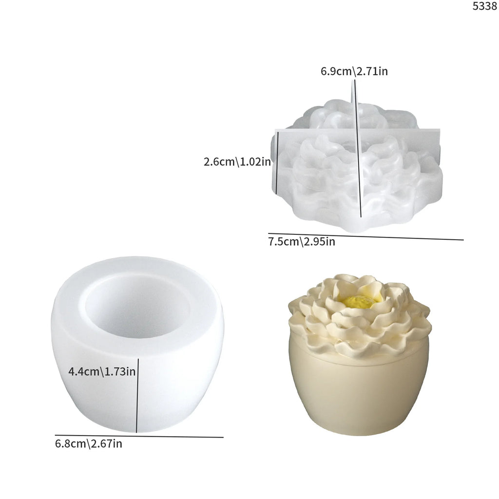 Round Peony Camellia Flower Silicone Mold DIY Candle Jar Aromatherapy Gypsum Resin Storage Box Flowerpot Craft Mold Oasis Select B