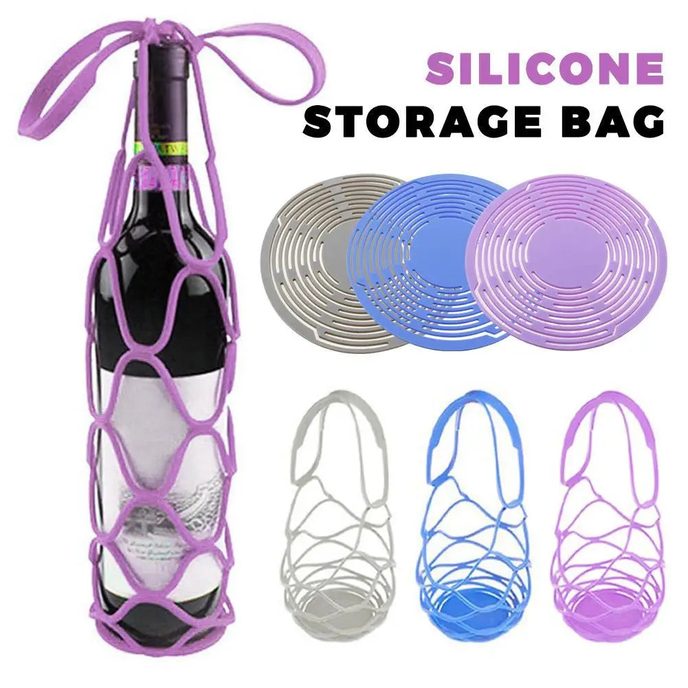 Silicone Wine Bottle Carrier Tote Bag & Reusable Cup Mat
