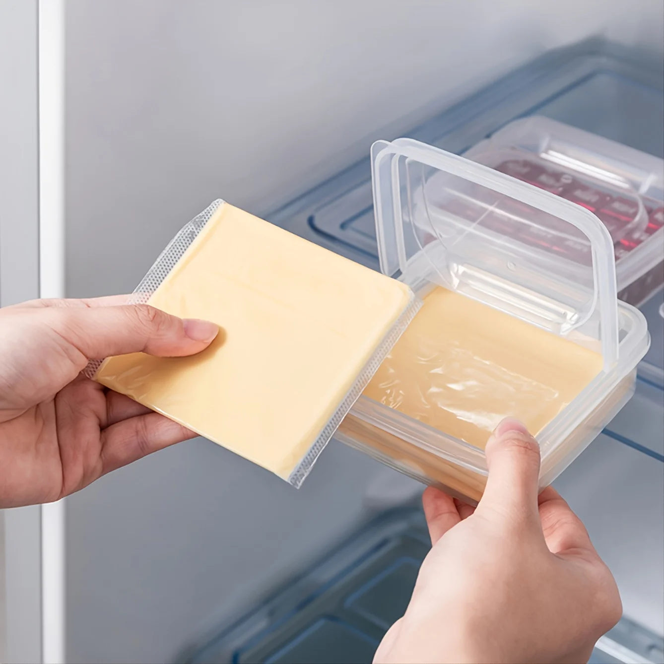1pc Plastic Refrigerator Storage Cheese Box, Cheese Container, Butter Block Cheese Slice Storage Box Oasis Select