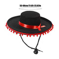 Mexican Sombrero Hat Large Festival Sombrero Party Hats Wide Brim Cosplay Costume with Pom-Poms Spanish Outfit Accessories Oasis Select Red