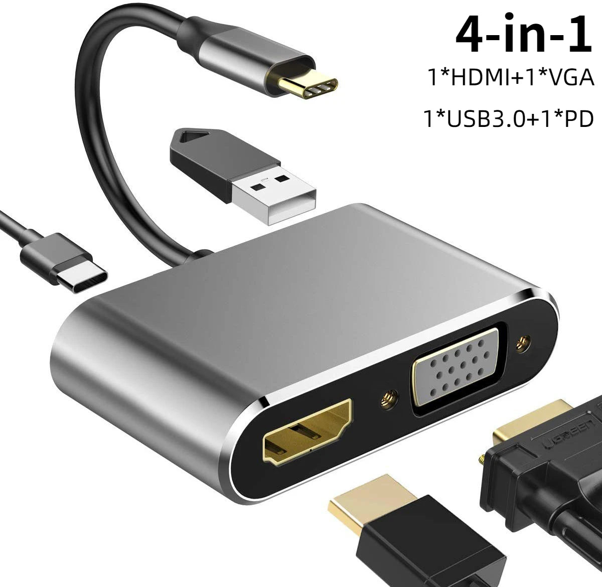 USB C To HDMI-Compatible VGA Type-C Digital AV Multiport Adapter Thunderbolt 3 Converter To 4K 1080P Fast Charging for MacBook Oasis Select 4-in-1
