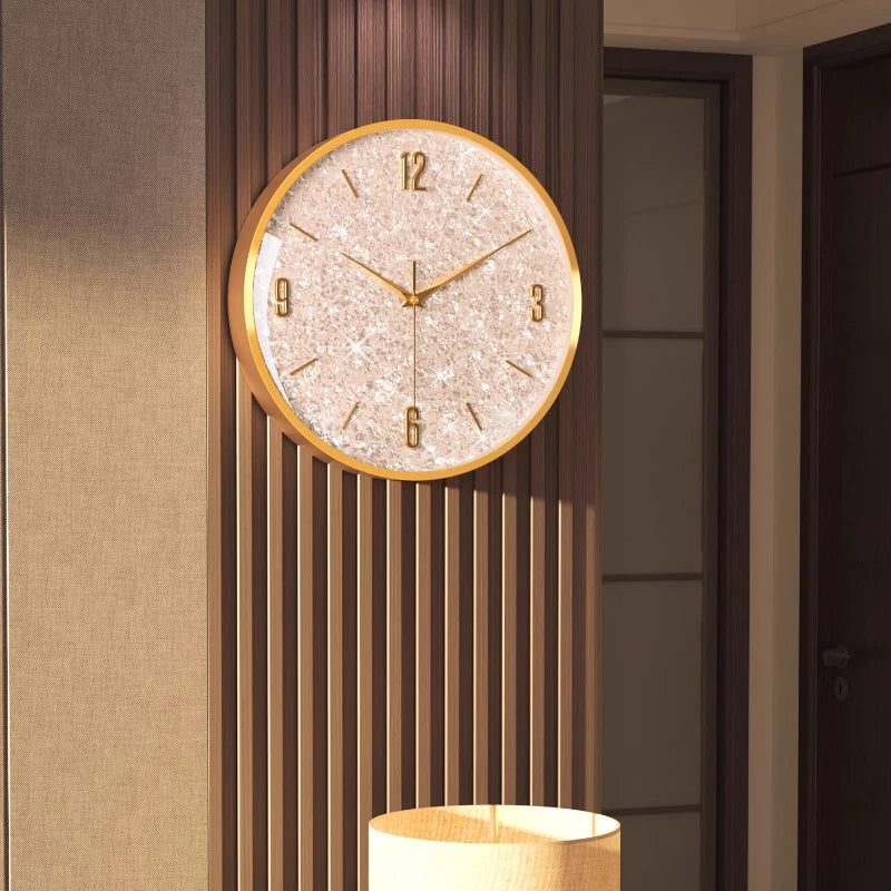 Gold Frame Shiny Dial Wall Clock Modern and Simple Home Decoration Fashionable Living Room Home Clock Decor Oasis Select