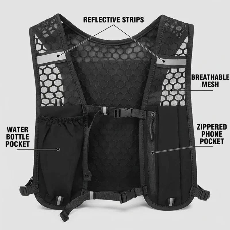 1pcs Running Water Bottle Storage Vest Lightweight Reflective Hydration Chest Pack with Phone Holder for Jogging Hiking Cycling Oasis Select