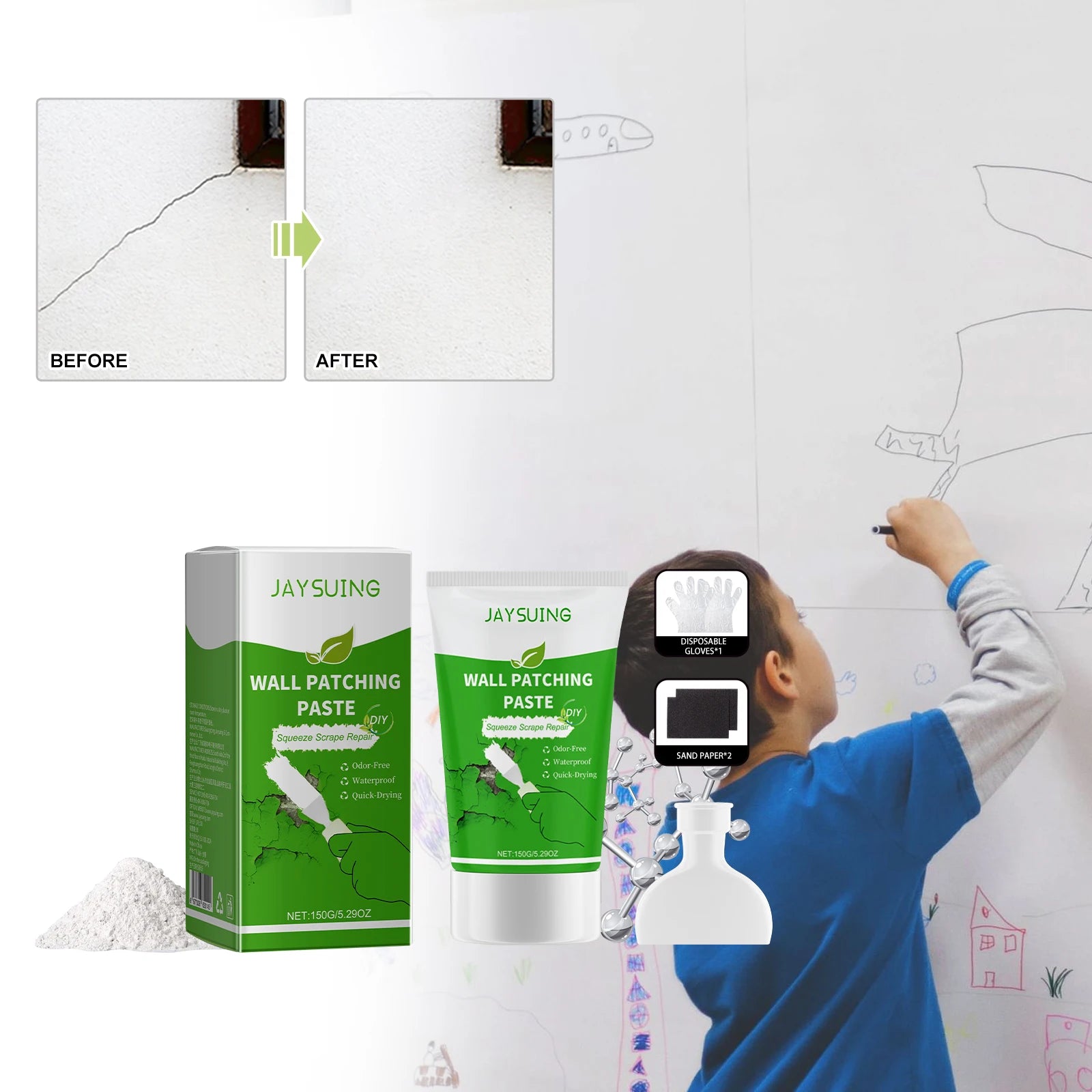 Jaysuing Wall Patching Paste Wall Hole Wall Cracking Nail Hole Repair Wall Paint White Household Repair Cracks Scratches Stains Oasis Select
