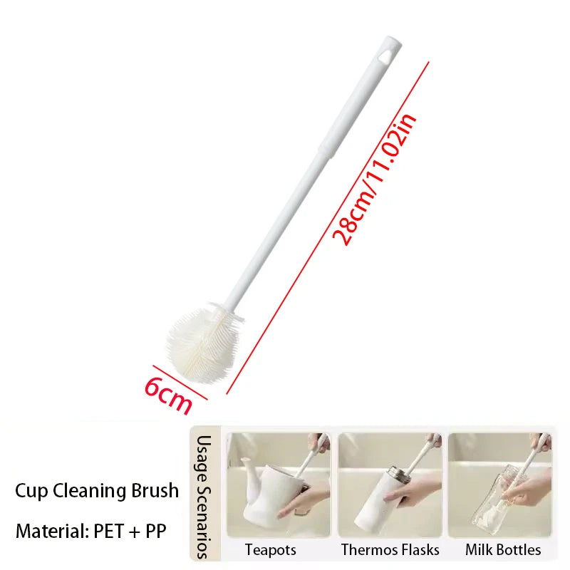 Long Handle Cup Brush,Kitchen Glass Bottle Cleaning Brush,Milk Bottle Tea Cup Scrubber,No-Electricity Required Cleaning Tool Oasis Select style C White