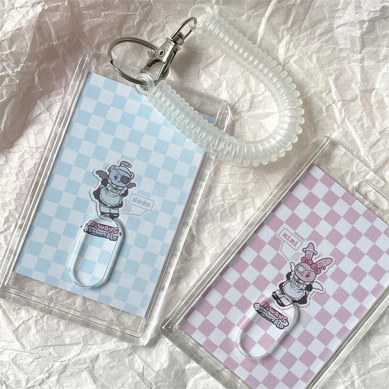 Clear Acrylic Dual Card Holder with Stretch Keychain for ID Badge Bus Pass Work Card Access Control Oasis Select