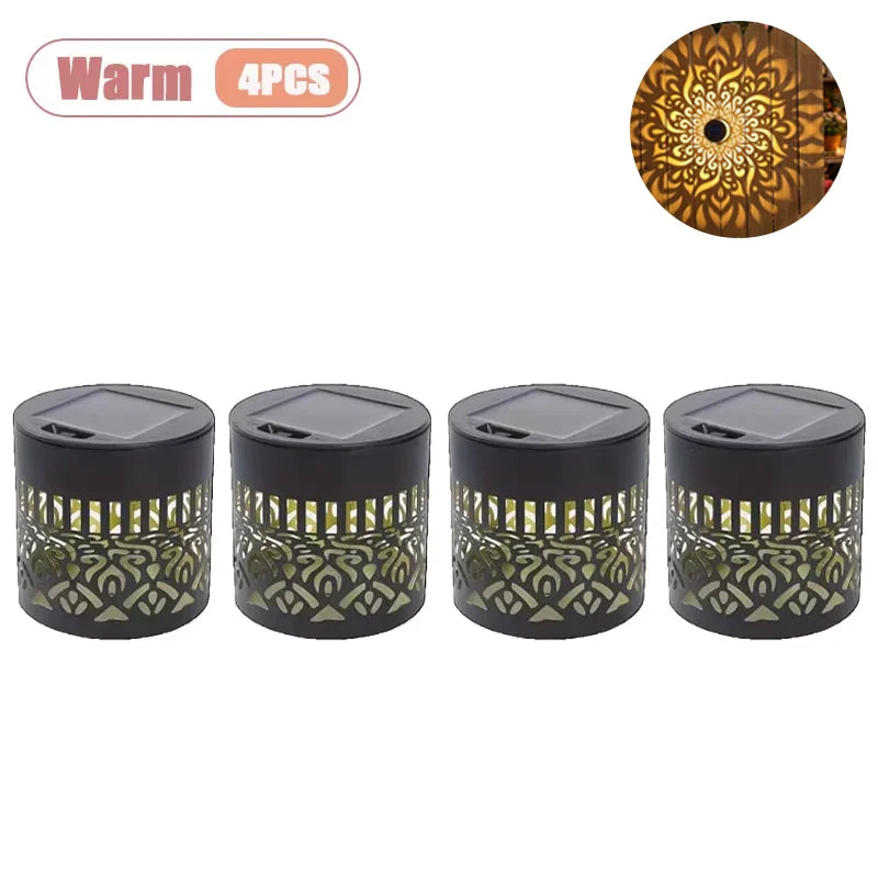 1-8PCS Solar Sunflower Mandala Wall Lantern Outdoor Waterproof Decorative Light for Garden Fence Patio Pathway Night Oasis Select Warm-4PCS