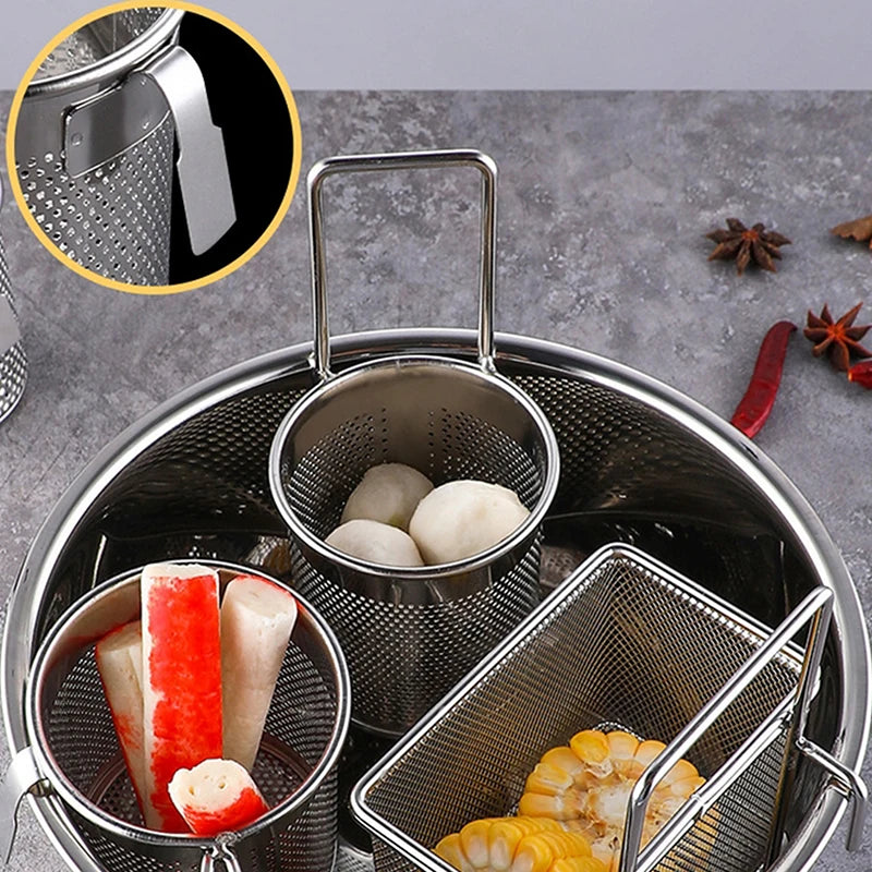304 Stainless Steel Deep Frying Basket Silver Multi-functional Hangable Colander Oil Filter Mesh Sieve Hotpot Strainer Mesh Oasis Select