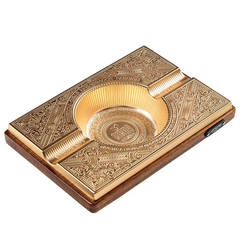 Vintage Carved CIGAR ASHTRAY large double slot club bar household solid wood metal ashtray cigar ashtray Oasis Select Gold