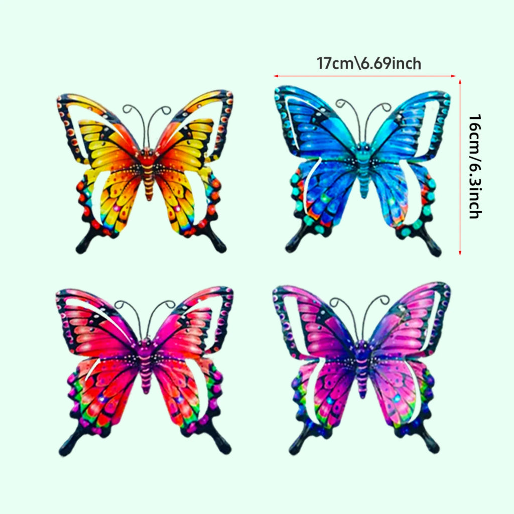4-Piece Iron Butterfly Wall Decor – Painted Metal Garden Art Metal Wall Art Oasis Select