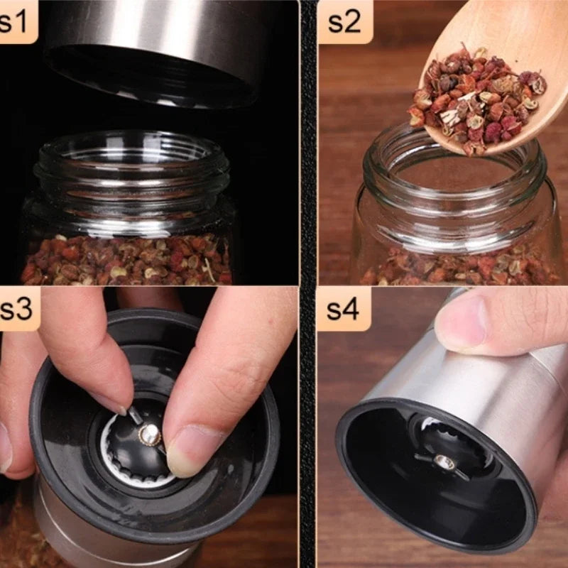 Black Pepper Grinder with Stainless Steel Mill Manual Spice Glass Salt and Pepper Grinder Machine for Household Powder Machine Oasis Select