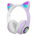 JST-28 Wireless Headphones Cat Ears Bluetooth Earphones Stereo Music Earbuds Bluetooth Sports Gaming Headset with Mic for Phones Oasis Select Purple