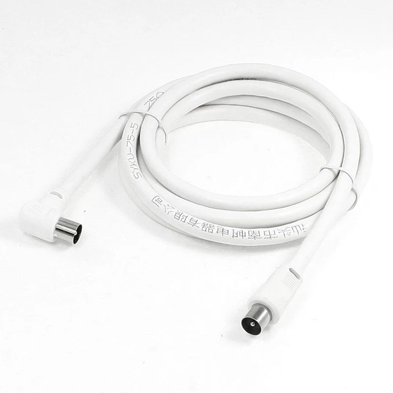 New Sale 2M Metre Right Angle Angled RF TV Aerial Lead Cable Male to Coax Coaxial White Oasis Select 2m
