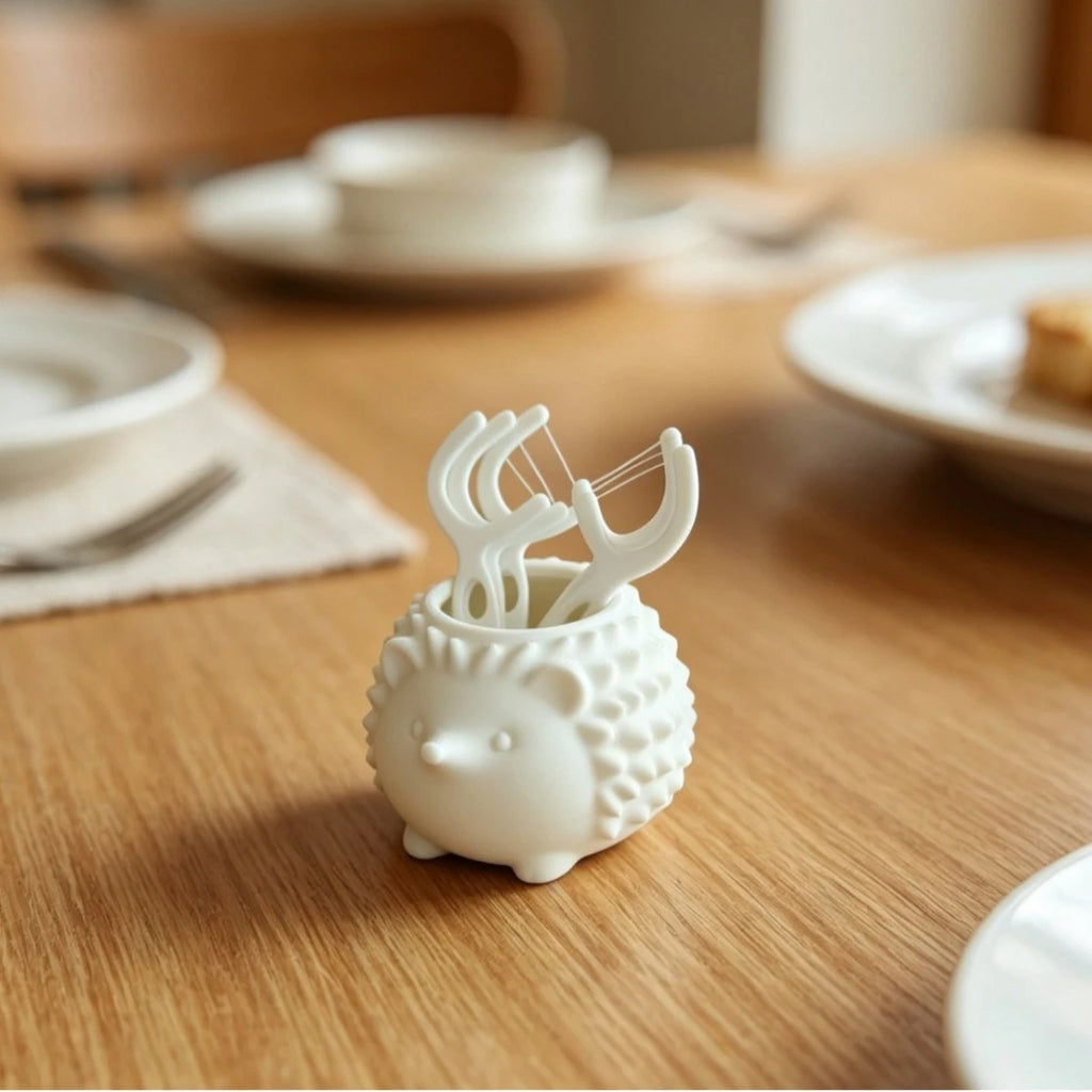 Hedgehog Shape Dental Floss Picks Holder Toothpick Storage Container Desk Bathroom Decor Organizer Toothpick Holder for Home Oasis Select