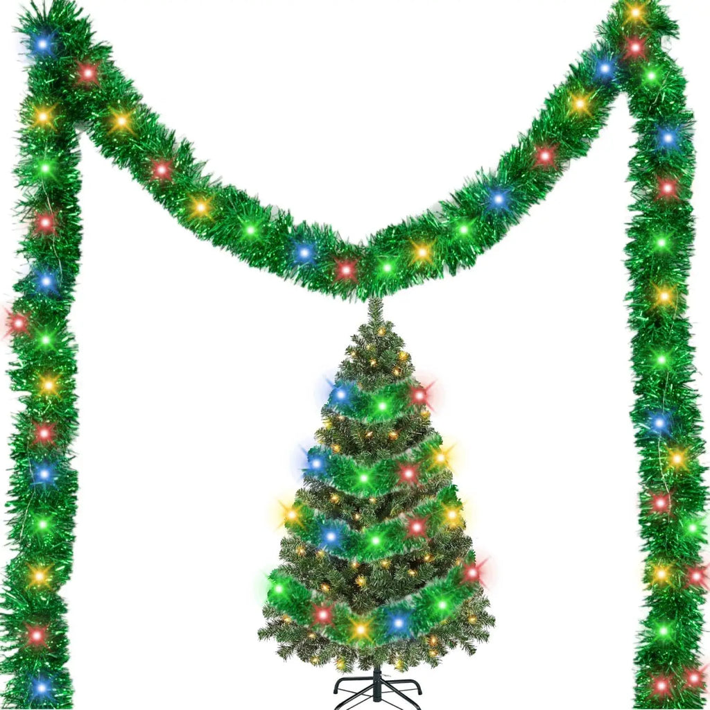 LED Christmas Tinsel Garland Artificial DIY Christmas Garland With LED Lights Xmas Metallic Twist Hanging Garland Fireplace 5m Oasis Select Green