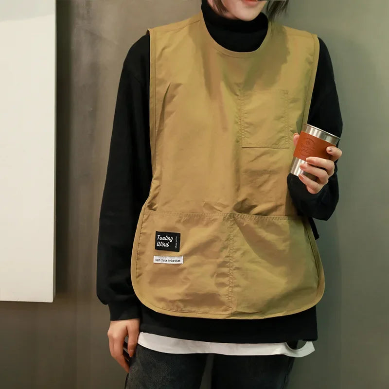 Apron Waterproof Antifouling Solid Colored Nylon Vest Style Sleeveless Apron Oasis Select Khaki Apron OneSize
