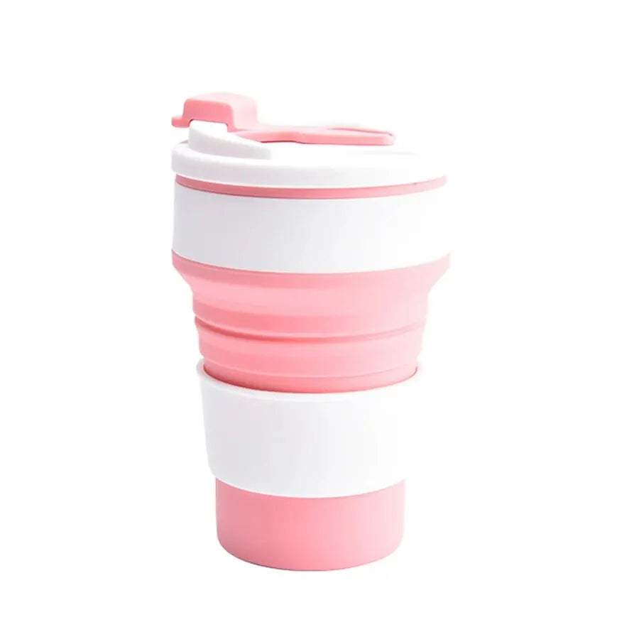 350ML Food-Grade Silicone Folding Cup, With Lid, Reusable Portable Coffee Cup, Hot Drink ,Suitable For Travel And Camping Oasis Select Pink