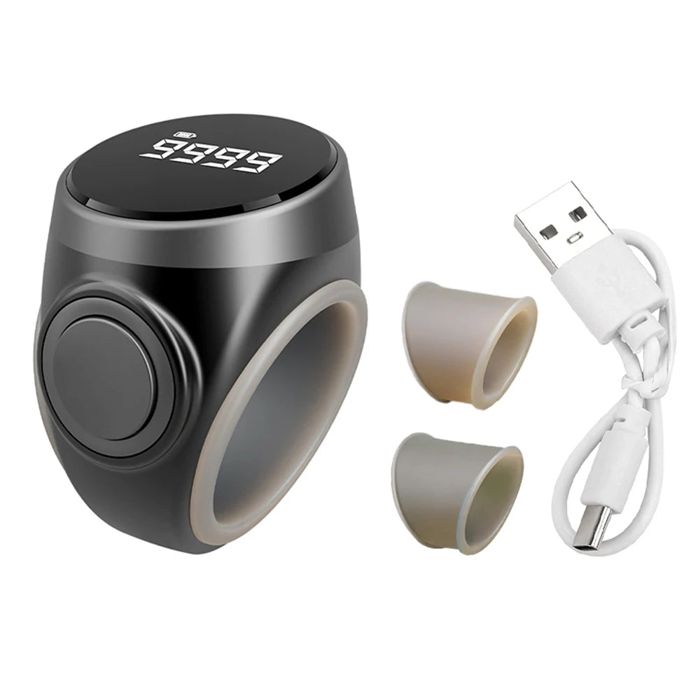 Smart Rechargeable Digital Counter Electronic Type-c Finger Counter Button 18/20/22mm Finger Ring Prayer Time Oasis Select Black