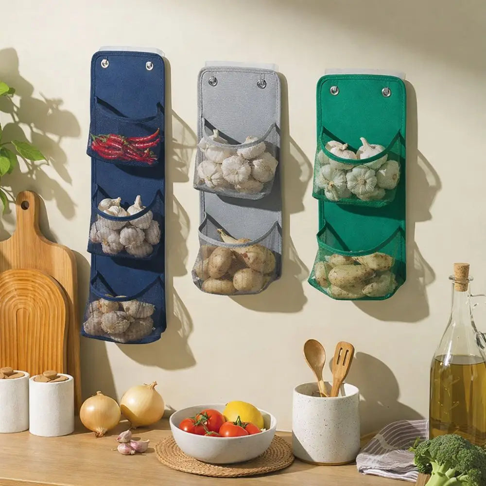Wall-Mounted Mesh Storage Basket | No-Drill Kitchen Organizer
