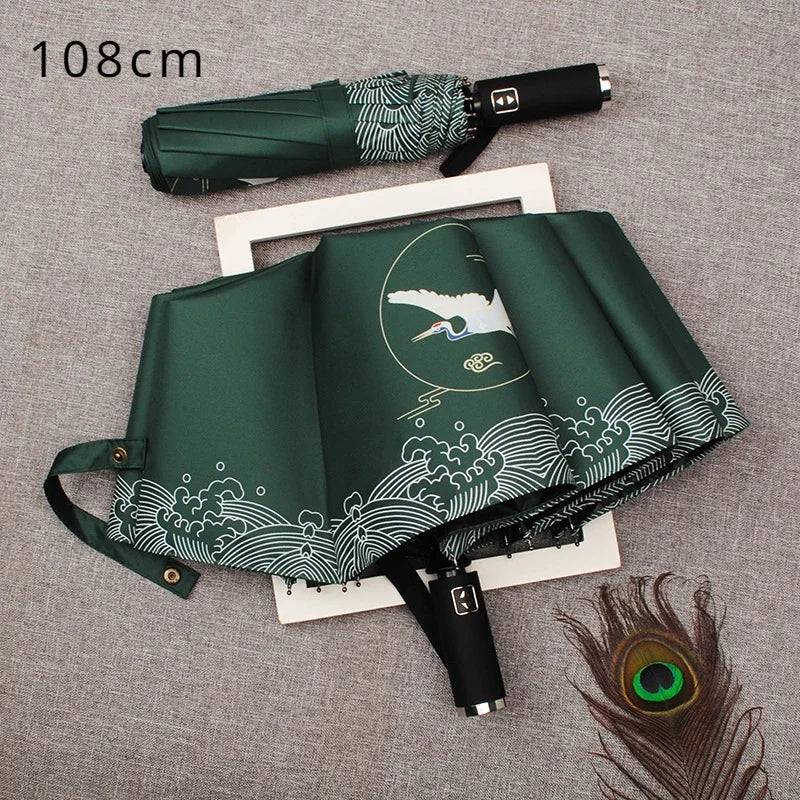 Automatic Double Sunny Umbrella Large Sunshade Sunblock Folding Retro Oil Painting Umbrella Oasis Select 108cm