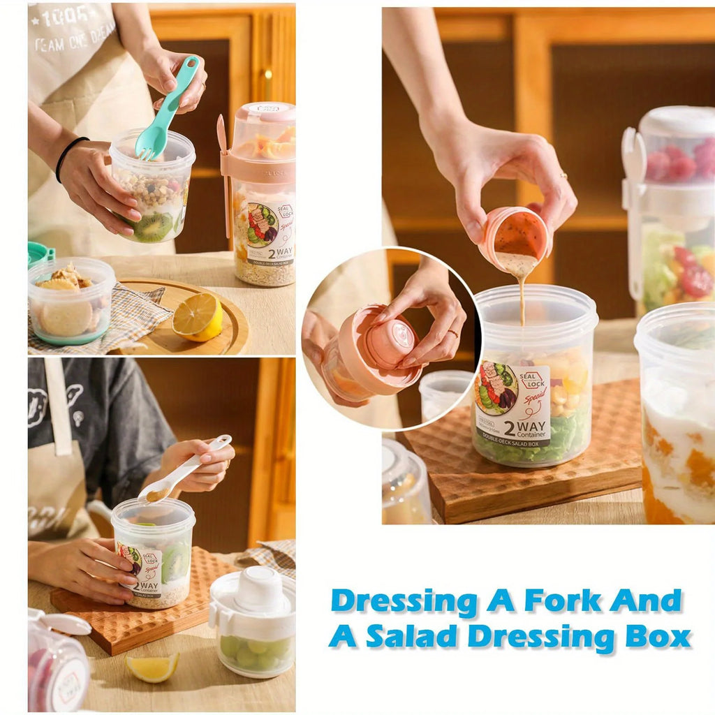 Portable Salad Cups Container Plastic with Lid and Fork Overnight cup Breakfast Oatmeal Cereal Nut Yogurt Cup School Lunch Box Oasis Select