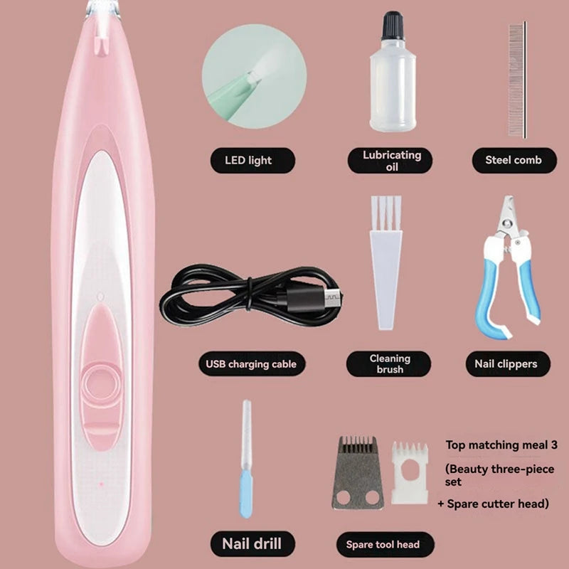 WISH Electric Pet Paw Trimmer Light For Cats And Dogs,Low Noise Waterproof Grooming Tool For Paws, Eyes, Ears, And Buttocks Oasis Select