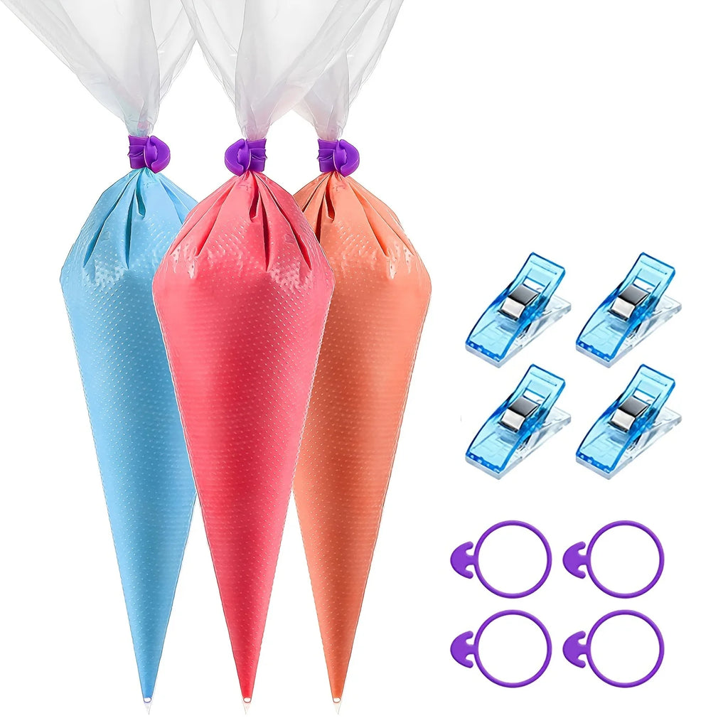 100pcs Decorated Bag Set with 4 Pastry Bag Ties, Clips Disposable Piping Pastry Bag for Decorating Cookie Baking Bags Set Tools Oasis Select
