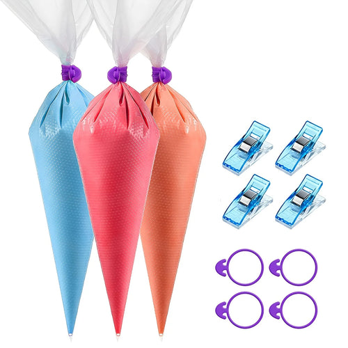 100pcs Decorated Bag Set with 4 Pastry Bag Ties, Clips Disposable Piping Pastry Bag for Decorating Cookie Baking Bags Set Tools Oasis Select