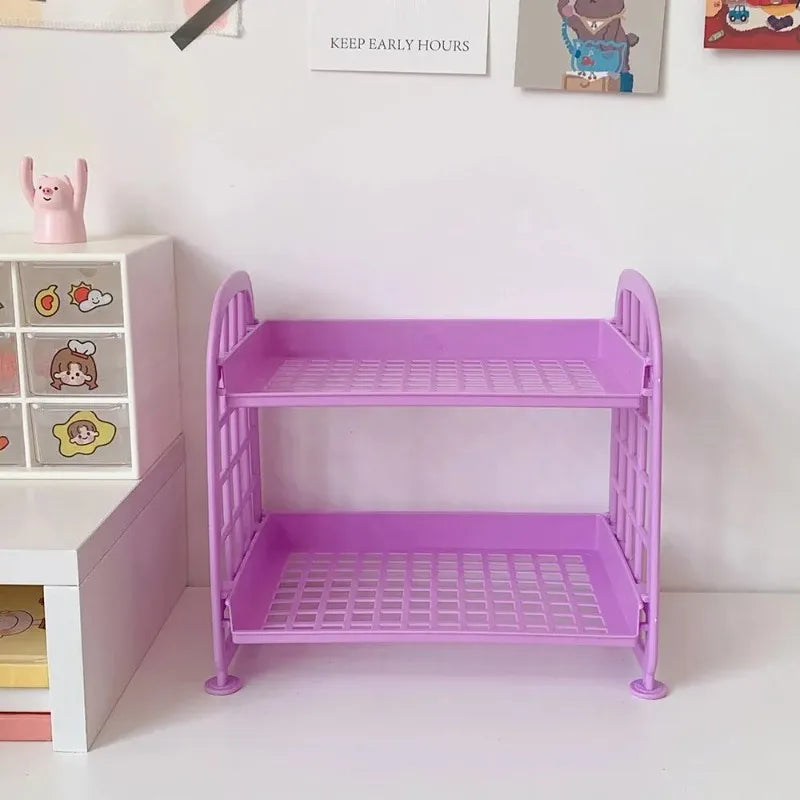 1pcs Cute Desktop Storage Rack Double-layer Removable Cosmetic Organizer Kawaii Stationery Shelf for Dorm Bedroom Desk Decor Oasis Select