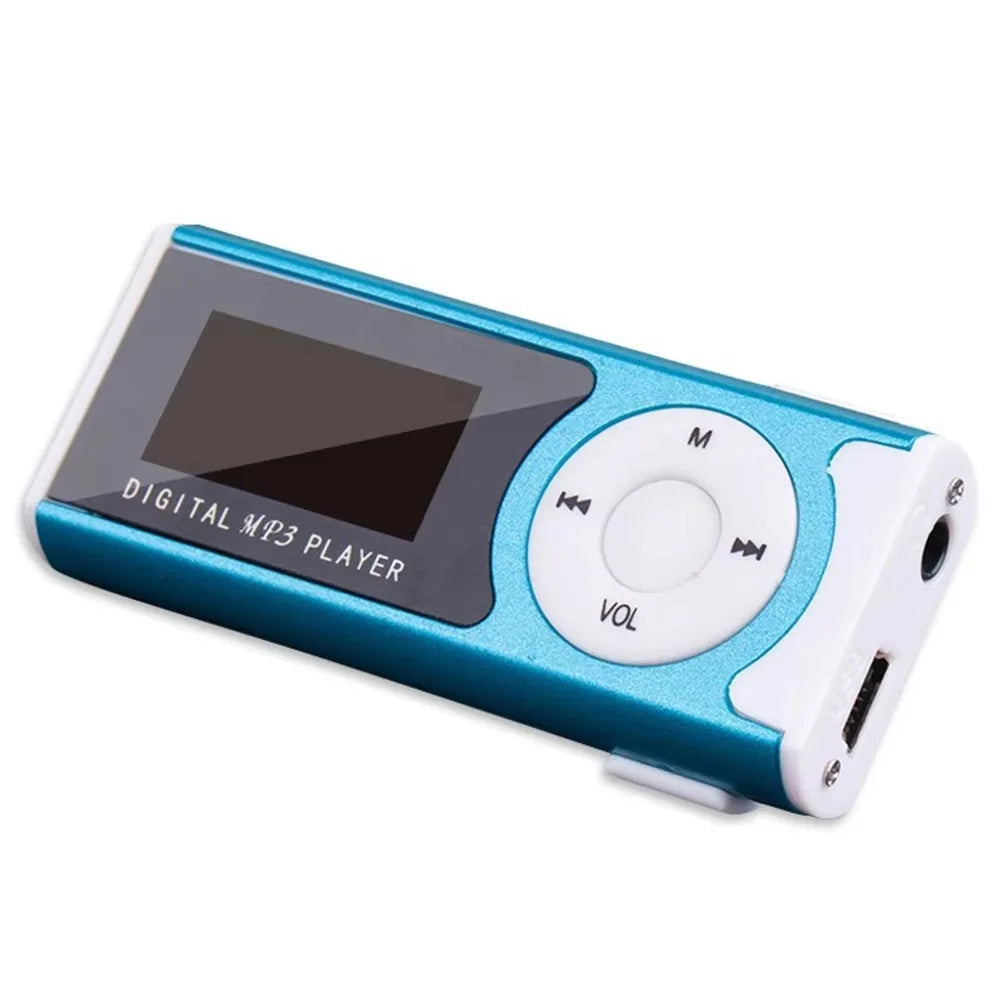 Lossless Sound Portable Mini MP3 Player with LCD Screen Card Slot USB MP3 Music Players Metal Clip Slim Student Walkman Oasis Select Blue