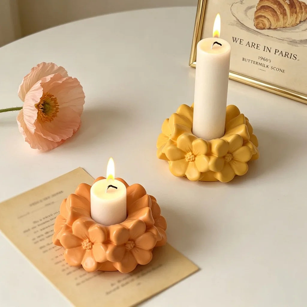 Silicone Candle Holder Mold Delicate Flower Wreath Candle Mold Plaster Craft Mold Elegant For Diy Crafting Table Decoration Home Oasis Select