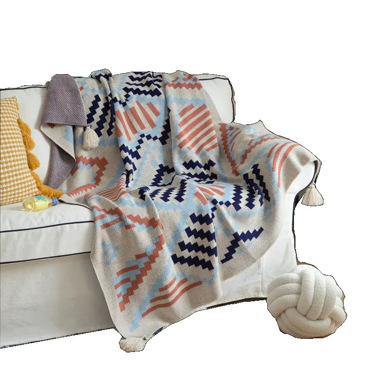 Bohemian Ethnic Tassel Knitted Throw Blanket Nordic Lightweight Summer Air Conditioner Sofa Bed Cover Homestay Decor Oasis Select