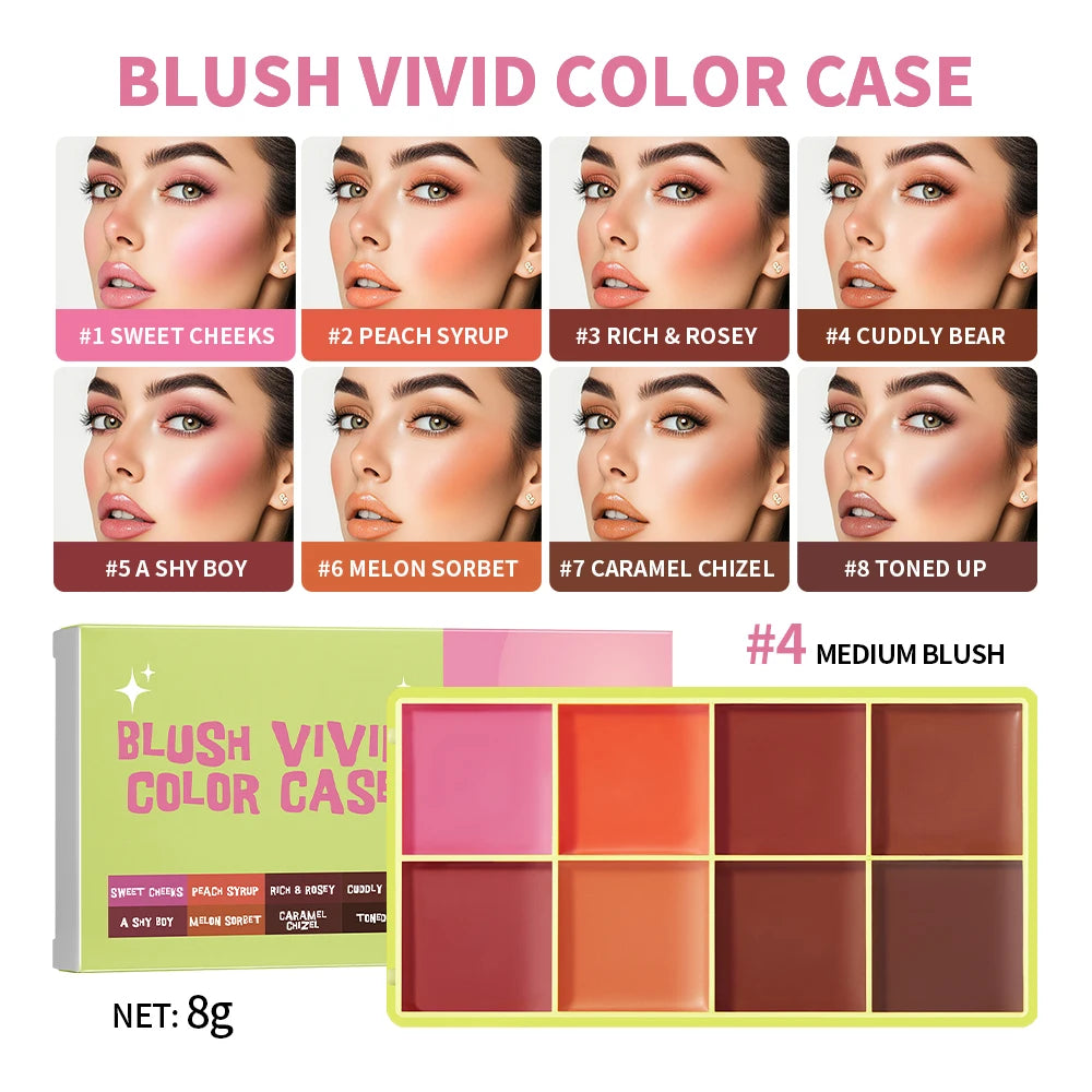 High Gloss Cement Case Cream Palette Set Makeup Matte & Shimmer Finishes with Pink Brown Nude Tones Long-Lasting Curve Case Oasis Select 4blush