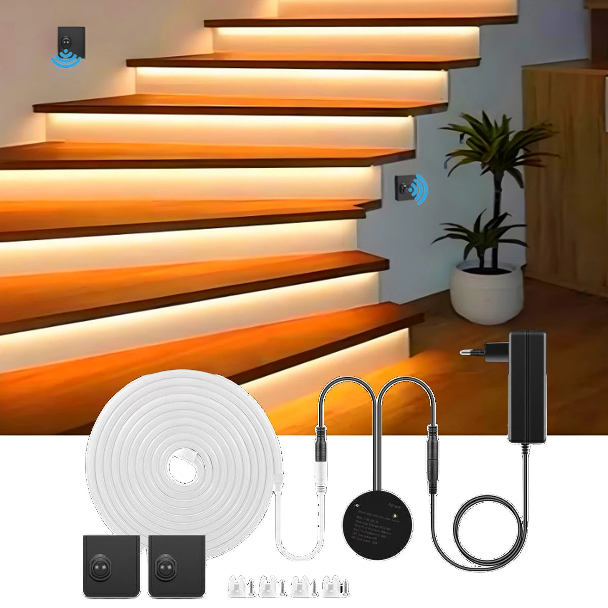 Portable Wireless PIR Motion Sensor Switch Neon Light Strips DC24V Diode Tape with RF Reciever for Stairs Bedroom Night Light Oasis Select