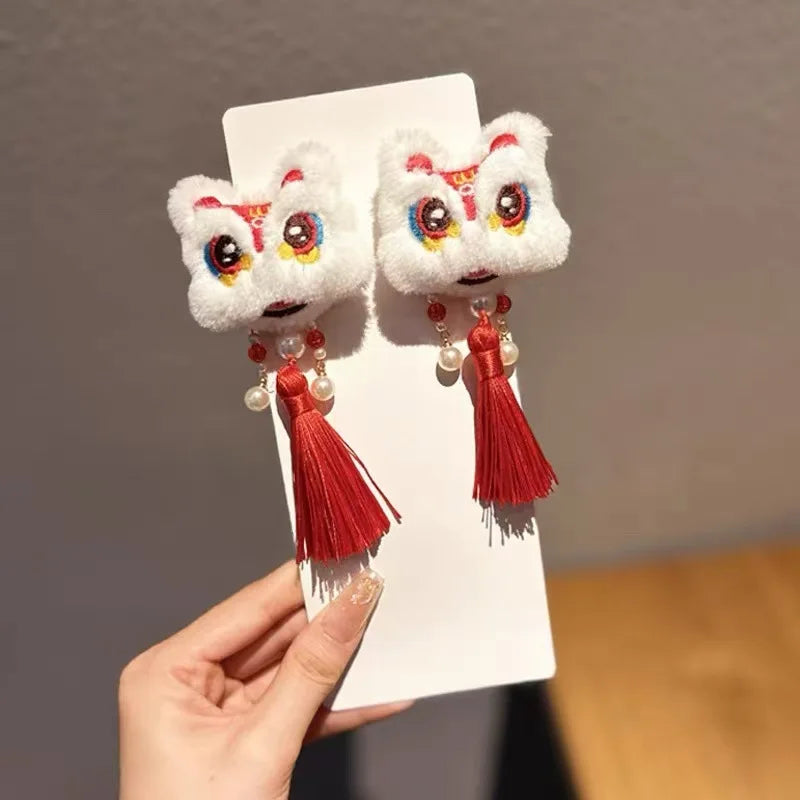 1/2pcs tassel hair clip, red New Year hair clip, Chinese style cute women's autumn and winter ancient style Hanfu headwear Oasis Select