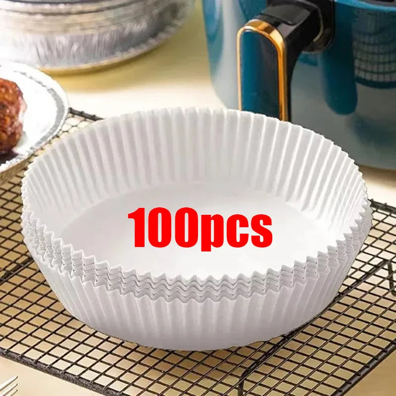 50/100/200/250pcs Air Fryer Paper Liners Disposable Oil-Proof Waterproof Baking Paper Round Parchment Kitchen Party Supplies Oasis Select 100pcs White