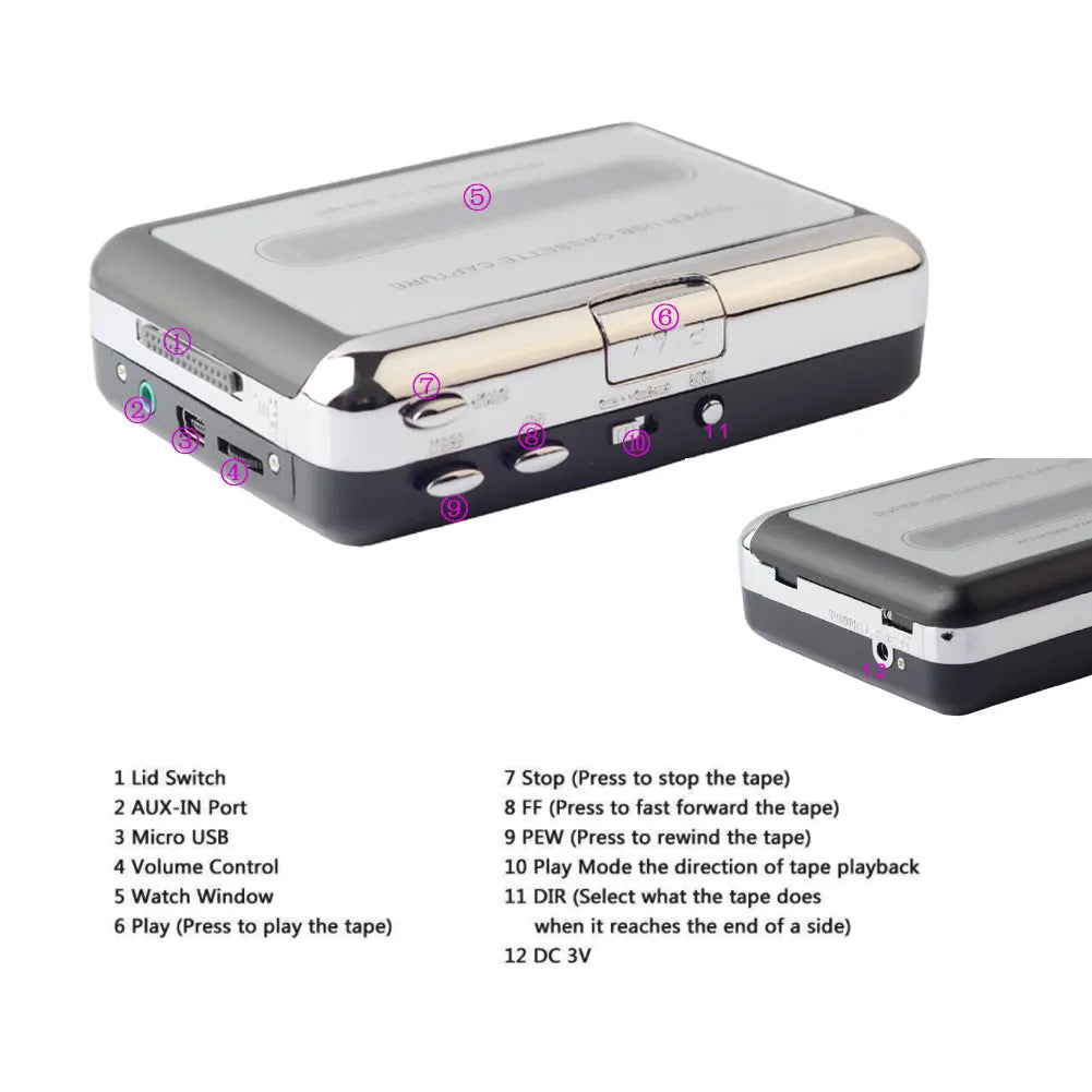 Portable USB Cassette Capture Radio Player USB Cassette Tape to MP3 Converter Capture Audio Music Player Tape Cassette Recorder Oasis Select