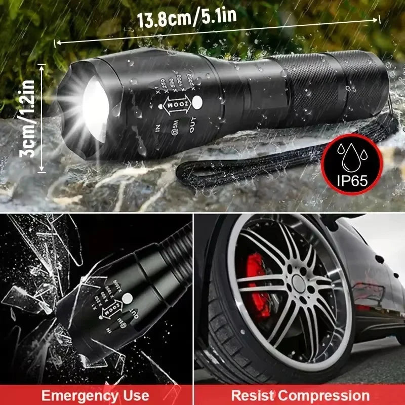 Powerful T6 LED Flashlights 5 Mode Zoom Light Aluminum Alloys Built-in 18650 Battery Waterproof Material Lamp for Camping Torch Oasis Select
