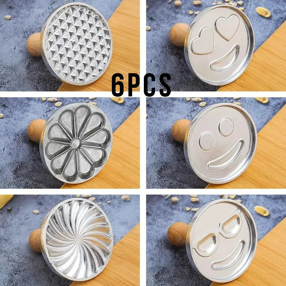 6/3/1 Cookie Cutter Aluminum Alloy Cookie Stamps Wooden Handle Smile Heart Pattern DIY Hand Press Cookie Mold for Festival Party Oasis Select 6pc