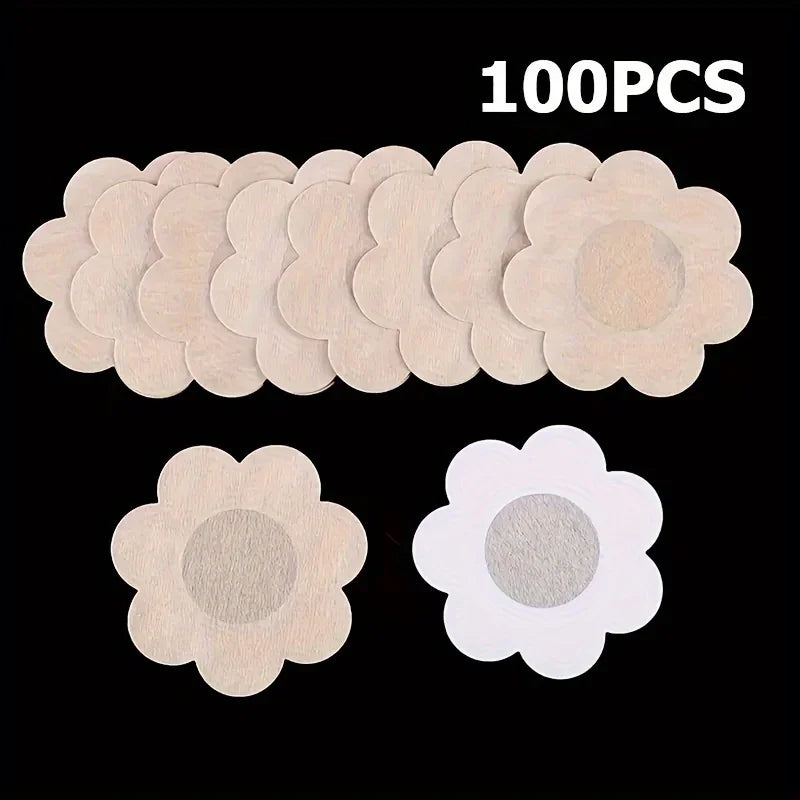50/100pcs Disposable Nipple Stickers, Self-adhesive Breathable Seamless Invisible Bra, Women's Fitted Bra Liner Oasis Select One Size flower shape 100PCS