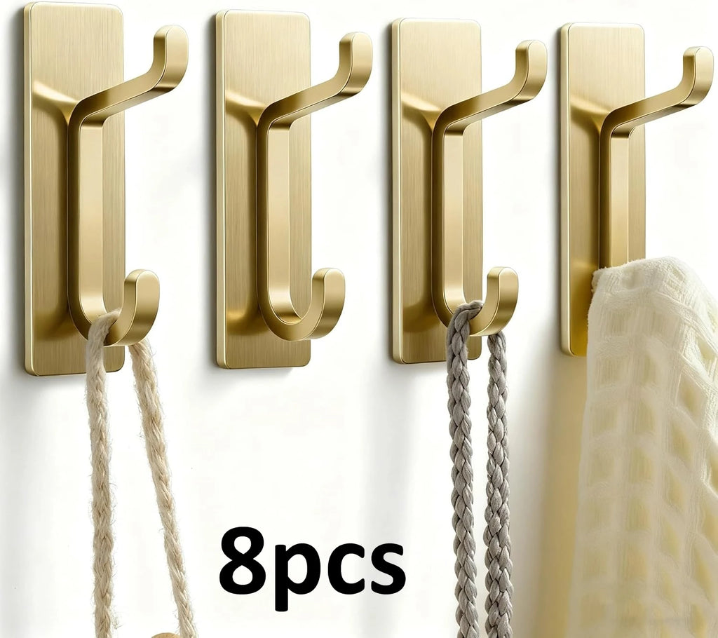 8pcs No Drill Traceless Invisible Hooks Heavy Duty Stainless Steel Wall Hooks Waterproof Self Adhesive Hangers,sin Perforación Oasis Select 8pcs gold