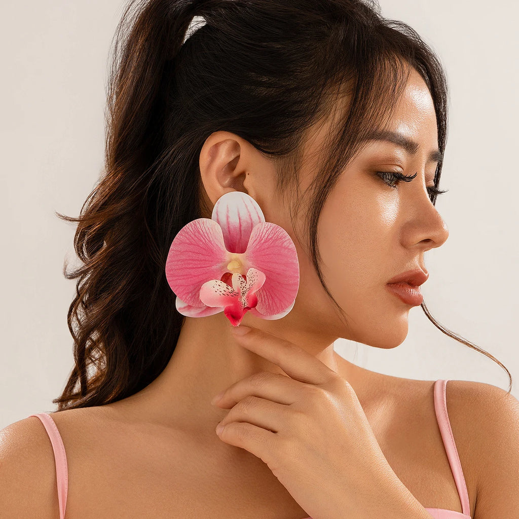 IngeSight.Z Classic Pink Butterfly Orchid Pendant Earrings Exaggerated Large Flower Earrings for Women 2024 Ear Jewelry Gift Oasis Select