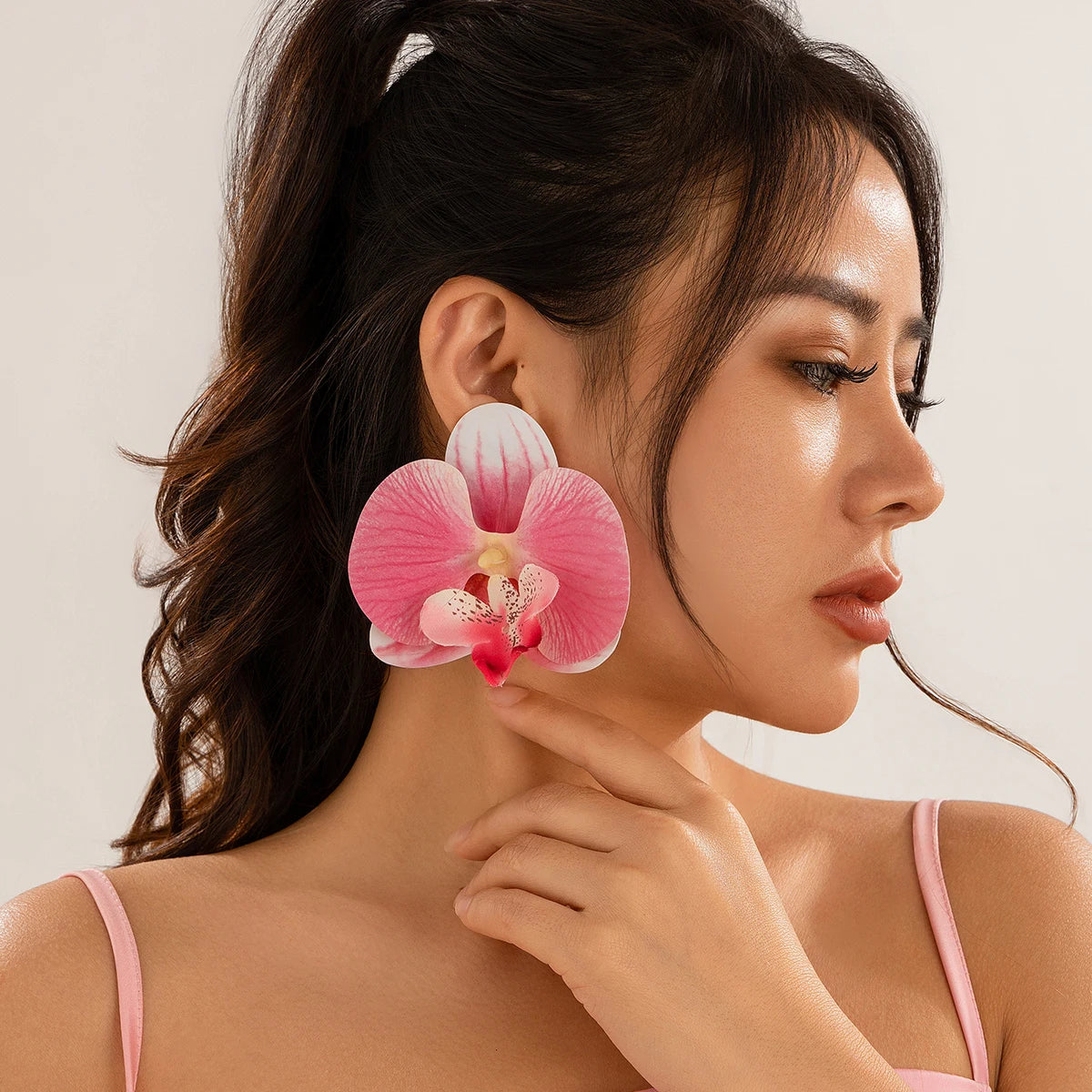 IngeSight.Z Classic Pink Butterfly Orchid Pendant Earrings Exaggerated Large Flower Earrings for Women 2024 Ear Jewelry Gift Oasis Select