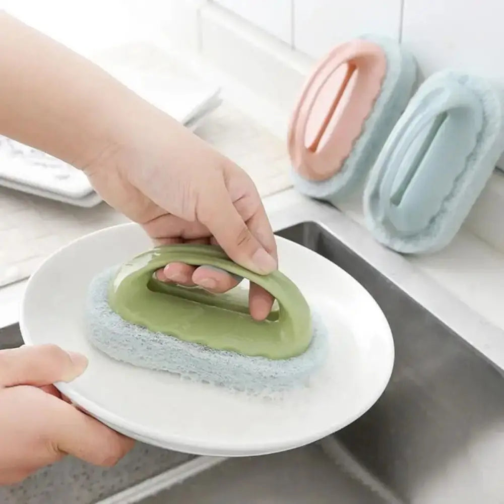 Portable Sponge Bathroom Brush with Handle Multifunctional Bath Cleaning Brush Sponge Bottom Strong Decontamination Oasis Select