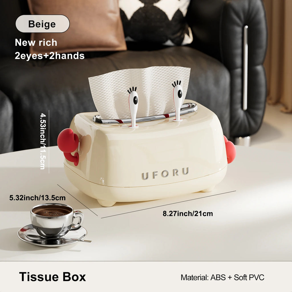 Tissue box, cartoon design featuring Mr Crab, an adorable tissue storage box suitable for the living room, bedroom, and bathroom Oasis Select Beige