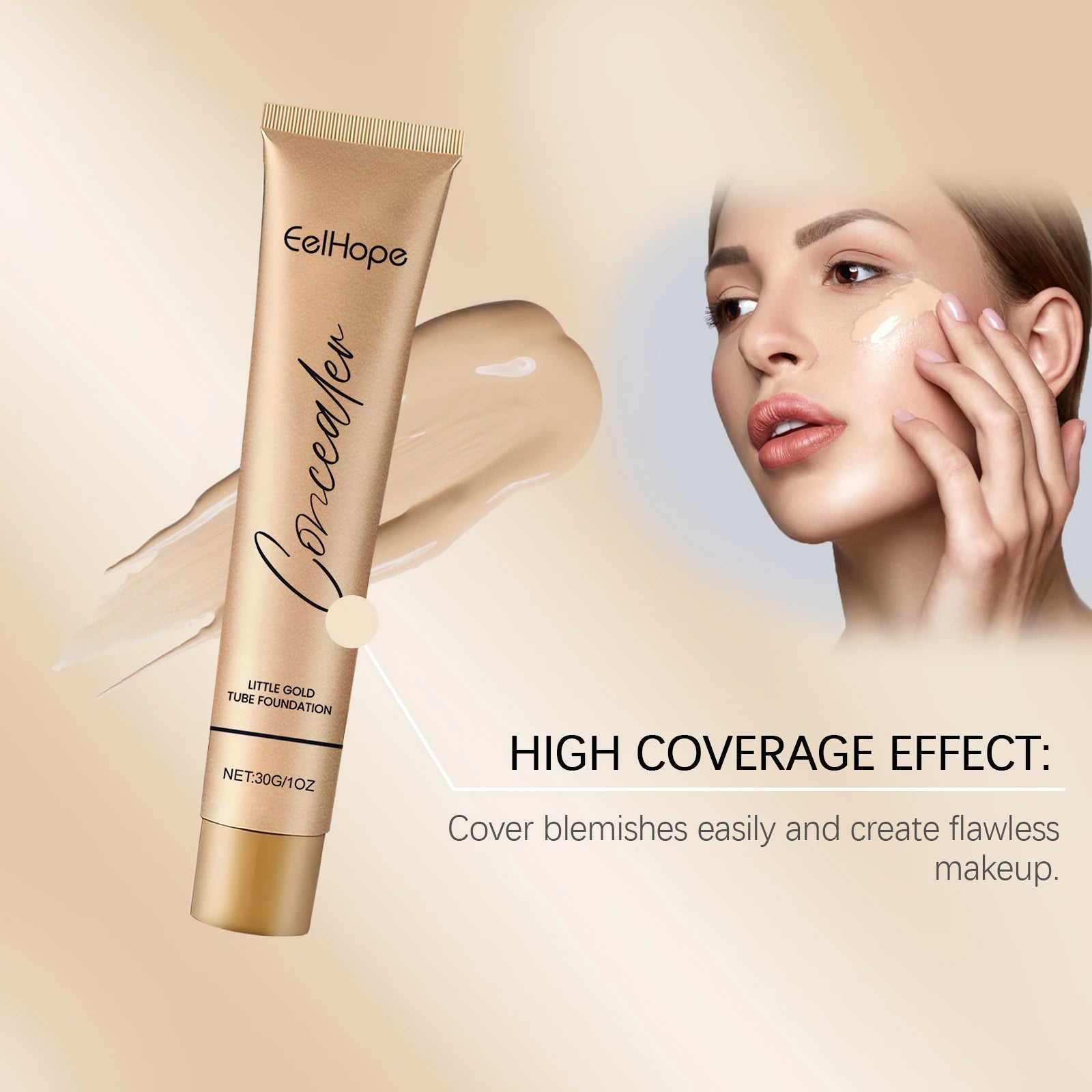 Eelhope 2-in-1 Foundation & Concealer Gold Tube 30ml Foundation Concealer Oasis Select